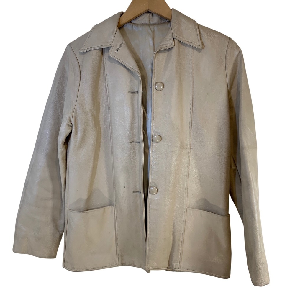 Tandy Leather Vintage Jacket S Cream Genuine Leather Quiet Luxury Retro Womens